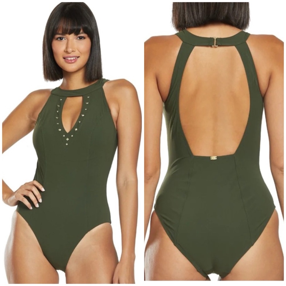 Miraclesuit Olive Green High-Neck One-Piece Swimsuit